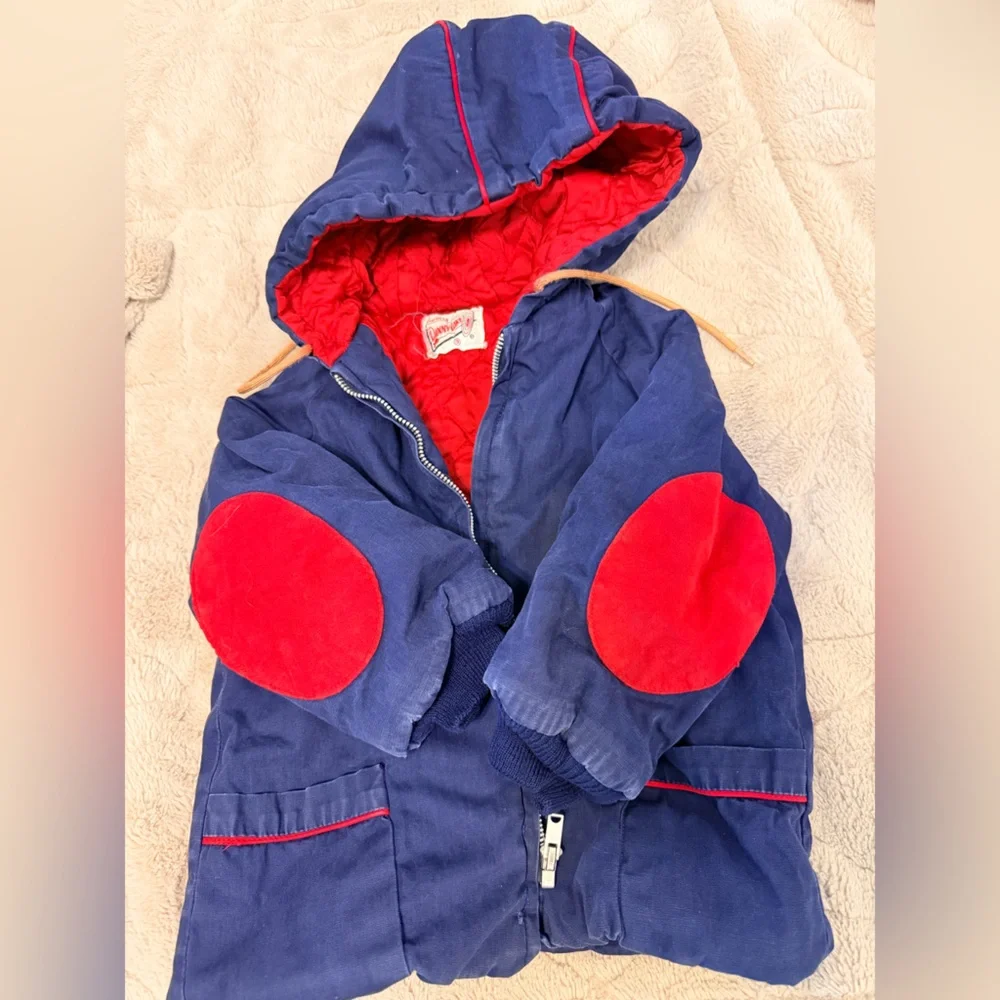 Danny Dare Vintage Toddler Coat 60s Red Blue Jacket Patchwork Boy 3 GUC timeless